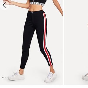 Zara Black Pants Red and White Stripe size 10